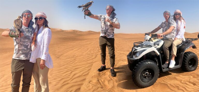 Dubai Safari Desert quard biking couple eagle photshop