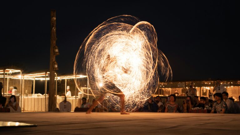Dubai Safari Desert night event fire enjoyment/scene desert lighting